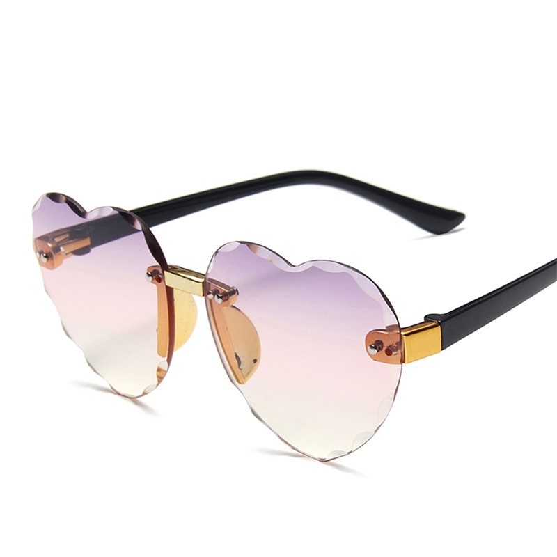 XaYbZc Child Cute Heart Rimless Frame Sunglasses Children Kids Gray Pink Red Lens Fashion Boys Girls UV400 Protection Eyewear 220620
