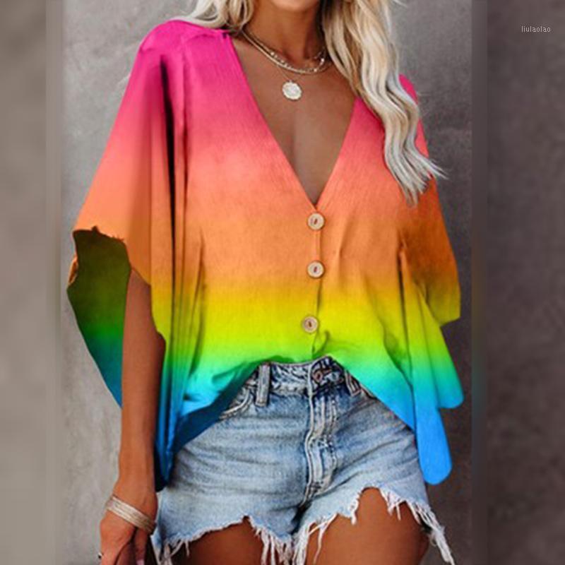 Women' Blouses & Shirts Women Deep V-Neck MulitColor Print Batwing Sleeve Streetwear Summer Cape Type Tops Button Open Stitch Clothing Plus
Women' Blouses & Shirts Women Deep V-Neck MulitColor Print Batwing Sleeve Streetwear Summer Cape Type Tops Button Open Stitch Clothing Plus