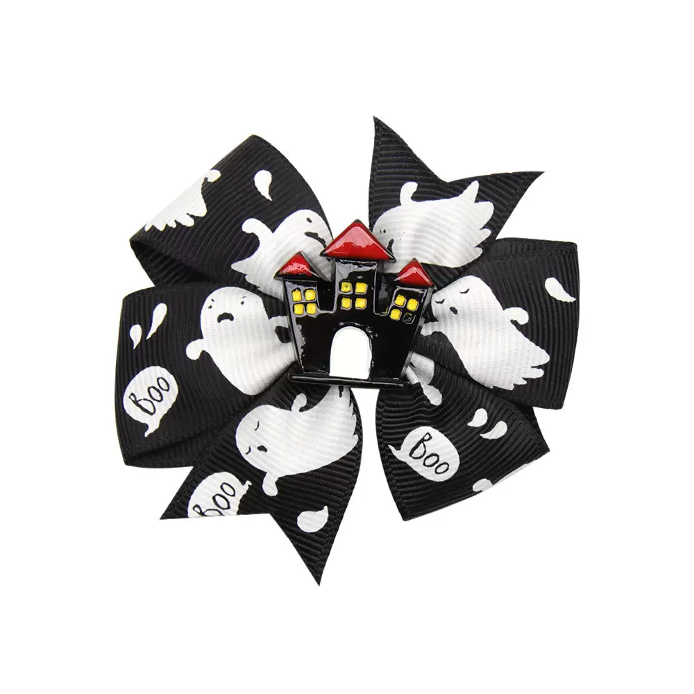 Halloween Decoration Grosgrain Ribbon Bows For Baby Girls Ghost Pumpkin Pinwheel Clips Hair Accessories 3inch