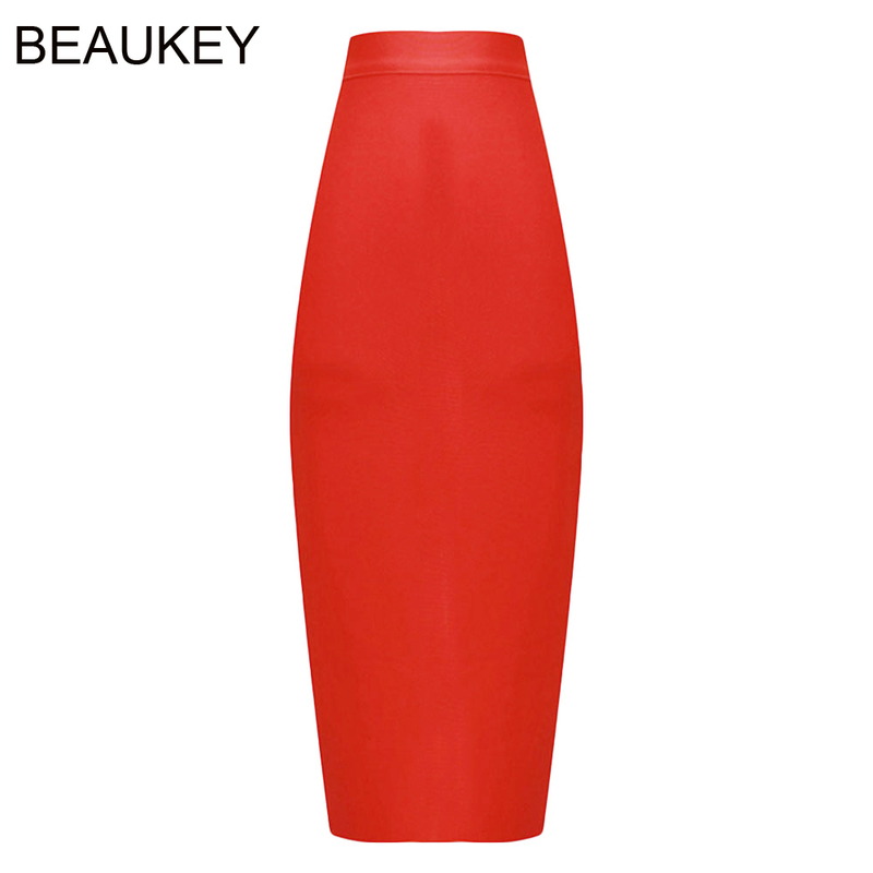 BEAUKEY Sexy Blue Mid Calf HL Bandage Pencil Skirt Long Bodycon Women Stretchable Split Wholesale XL Red s 220317