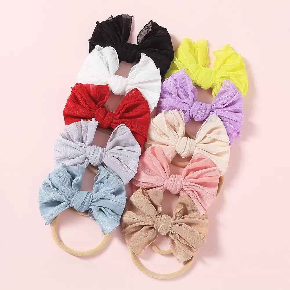 10color Fit All Baby Large Bow Girls Headband Nylon Big Bowknot Headwrap Kids for Hair Skinny Head Turban Infant Newborn Headbands