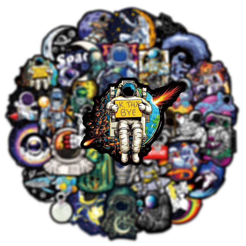 50Pcs Cool Interesting Black Astronaut Sticker Cartoon Space Suit Graffiti Kids Toy Skateboard Car Motorcycle Bicycle Sticker Decals
