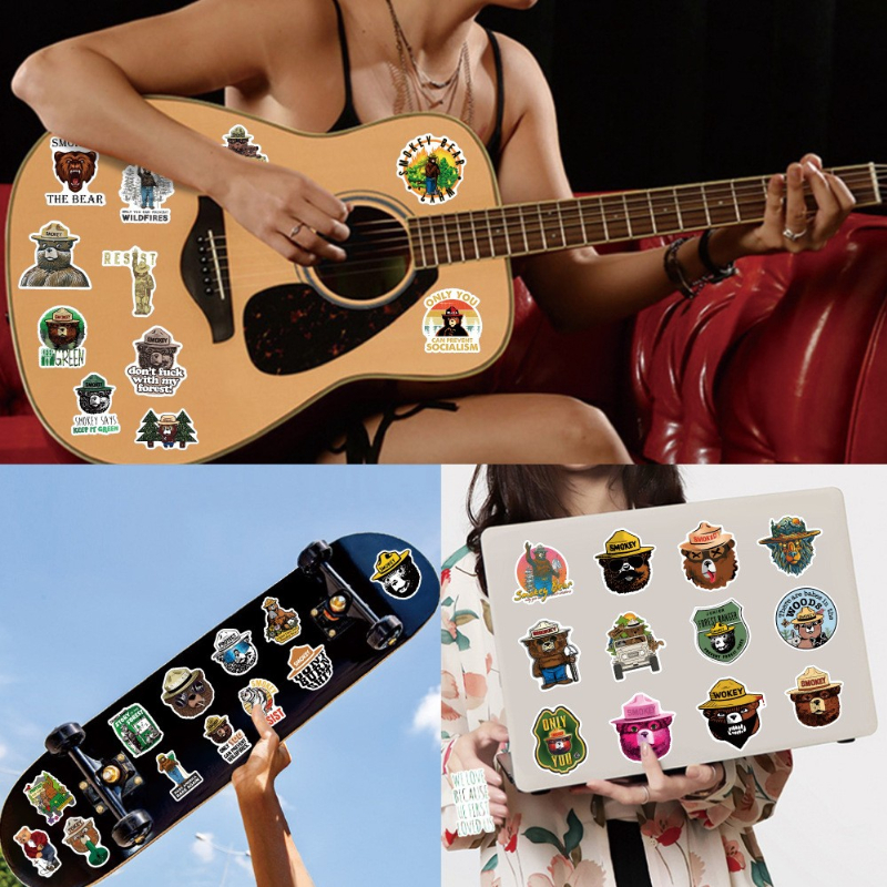 50Pcs Cartoon Smokey Bear Sticker Funny Lucky Bear Graffiti Kids Motorcycle Bicycle Decals