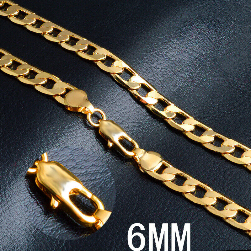 18K Yellow Gold GF 6mm 8MM 10MM Classic Curb Chain Necklace 24" Mens & Womens