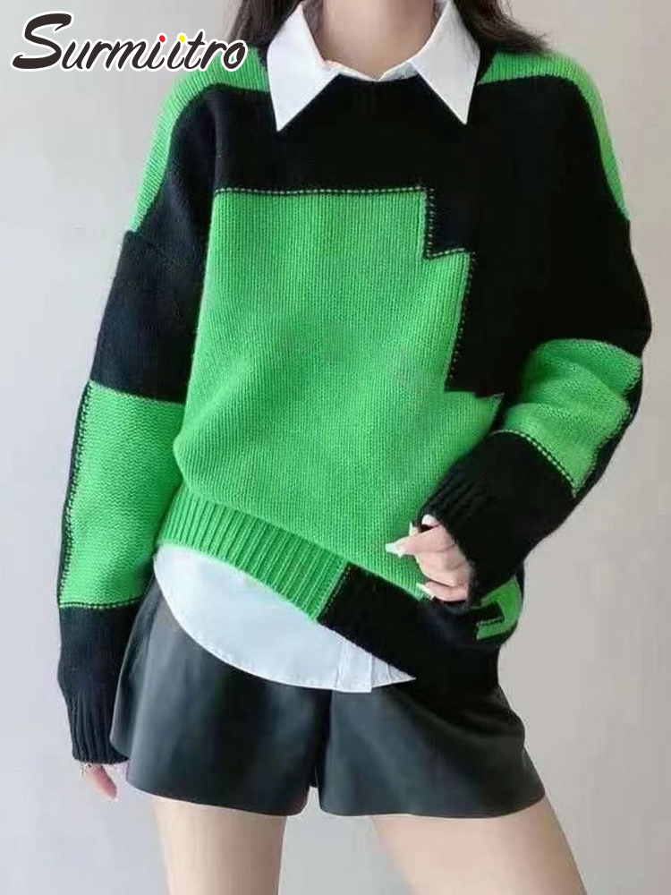 Fashion Y2k Autumn Winter Knit Sweater Women Korean Style Black Green Patchwork Long Sleeve Pullover Female
Fashion Y2k Autumn Winter Knit Sweater Women Korean Style Black Green Patchwork Long Sleeve Pullover Female
