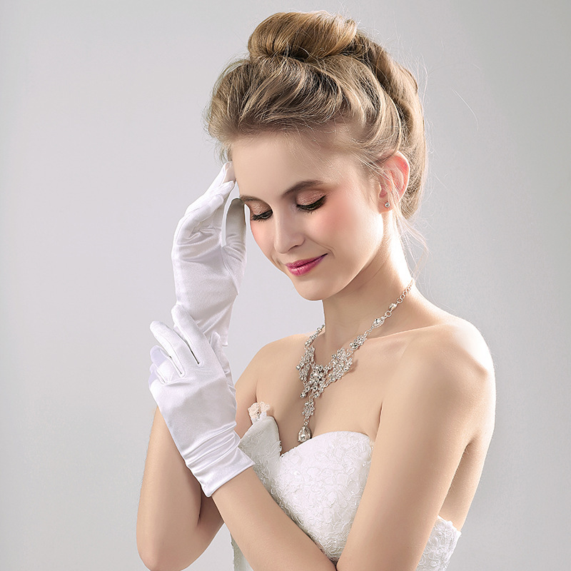 Short Wedding Gloves Finger for Women Wrist Ivory Satin Cuffs Simple Bridal Glove Luva De Noiva Accessorie