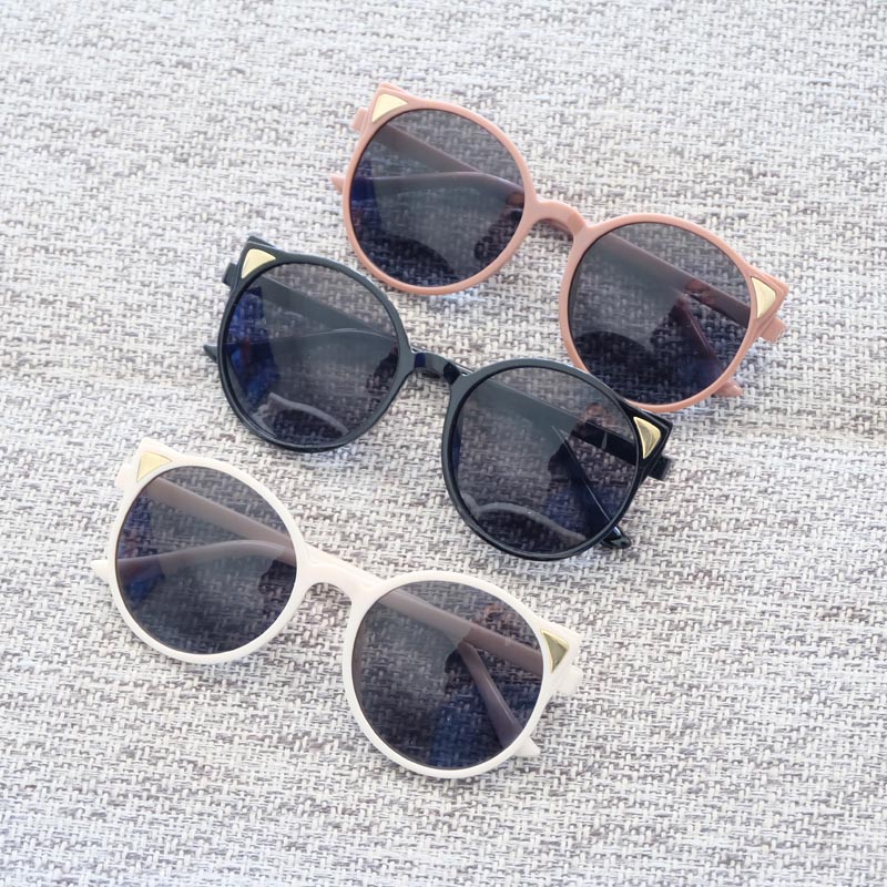 Kids Lovely Animal Design Sunglasses Big Round Cat Eyes Frame Cute Ears Glasses 6 Colors Wholesale Z260305