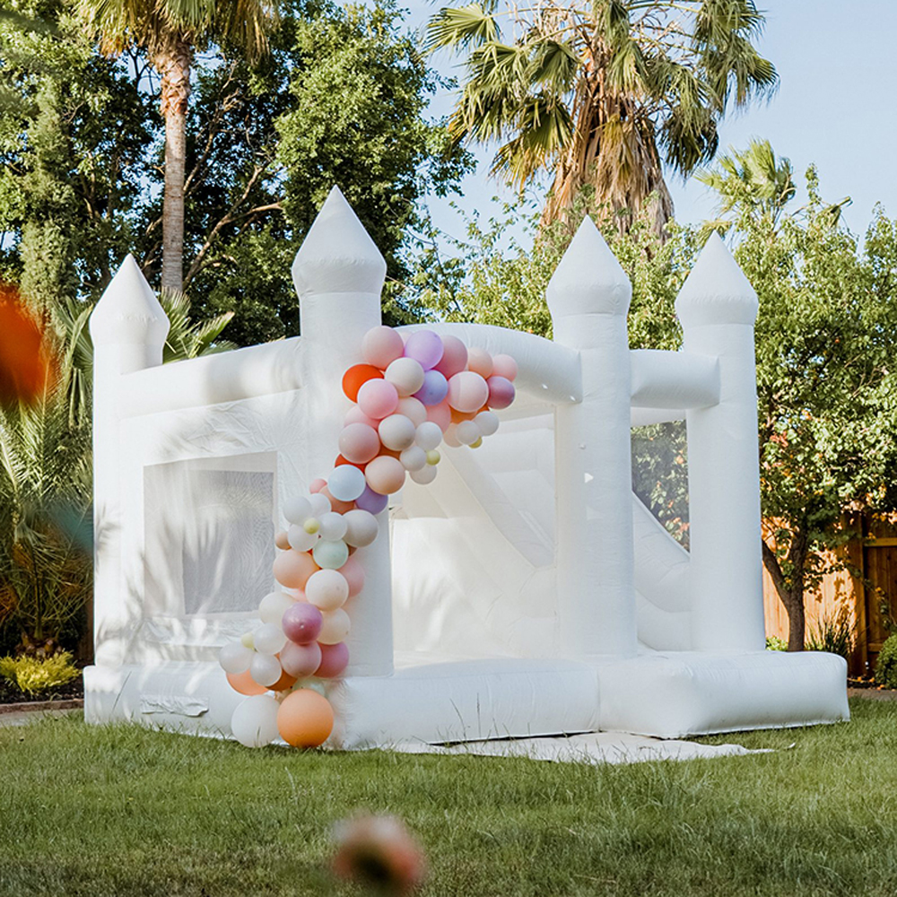 Commercial Wedding White Inflatable Bounce House Combo With Slide Bouncer Jumping Bouncy Castle For Kids Birthday Party Free Blower