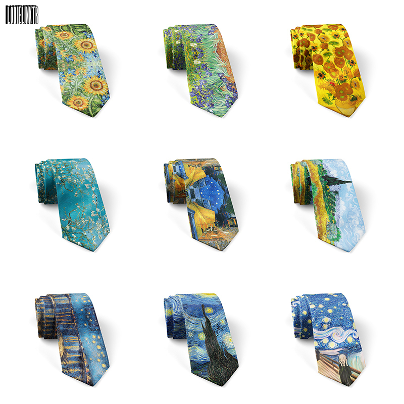 Van Gogh Oil Painting Retro Tie Men Women 8cm Wide Polyester Sunflower Necktie Casual Party Wedding Shirt Suit Accessories 220409
