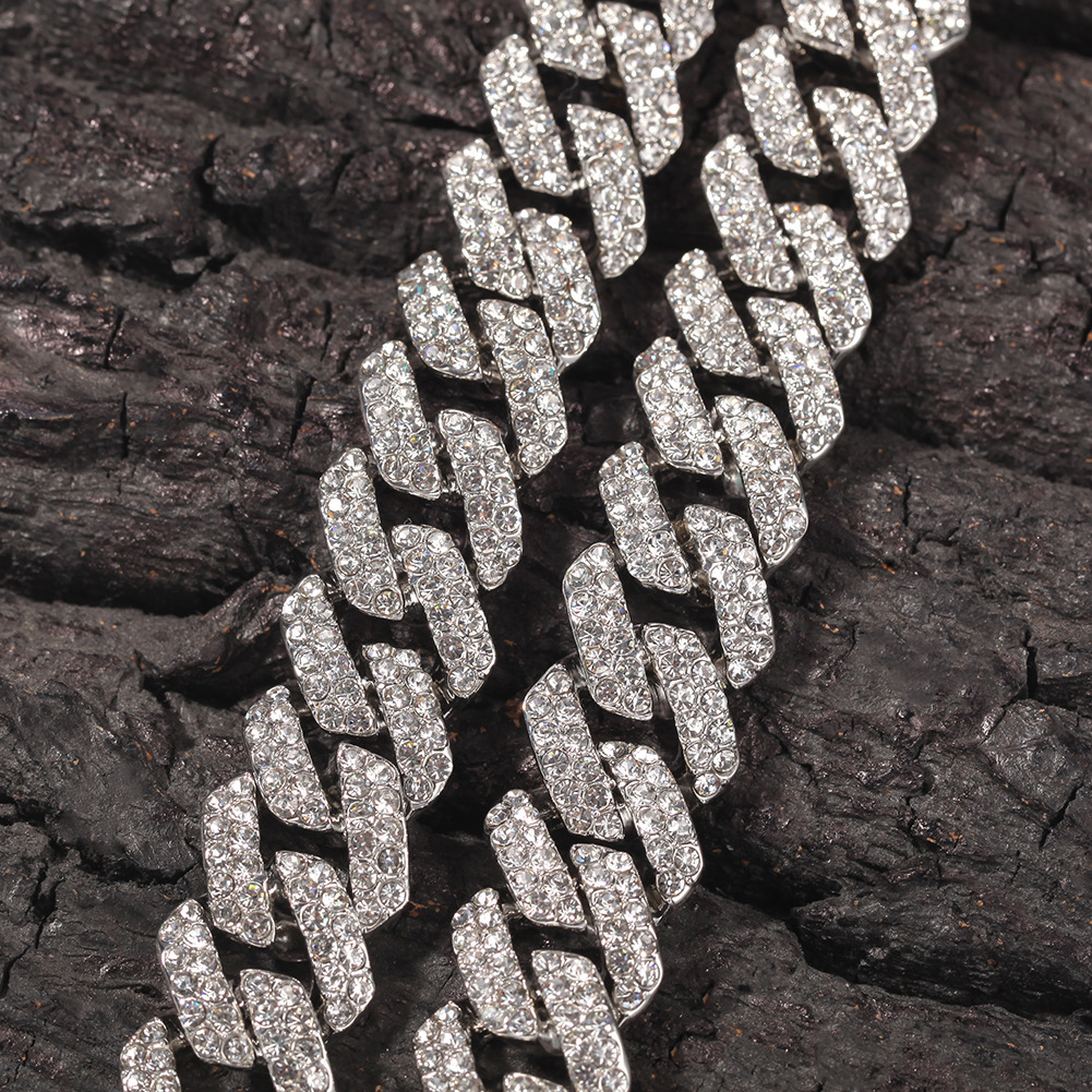 Designer 14mm Iced Cuban k mens gold chain Prong Chain Necklace 14K White Gold Plated 2 Row Dia Cubic Zirconia Jewelry