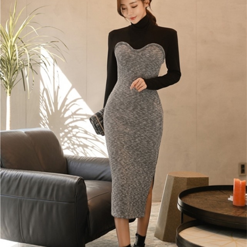 Elegant Turtleneck Long women Dress Autumn Winter Women Slim Bodycon black Patchwork Pullover 210526, Picture color
Elegant Turtleneck Long women Dress Autumn Winter Women Slim Bodycon black Patchwork Pullover 210526, Picture color