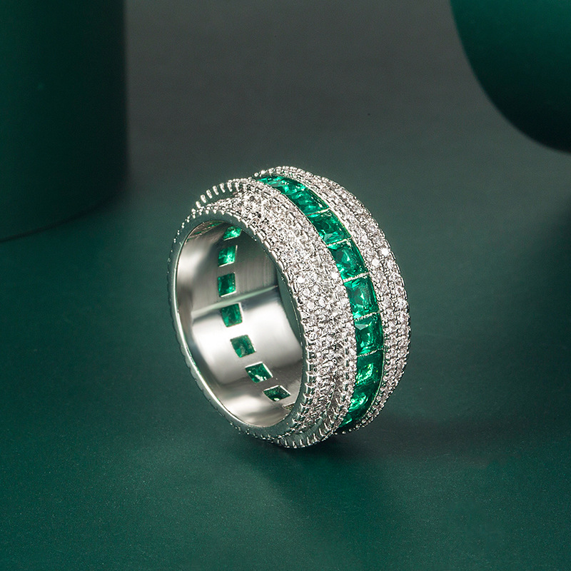 Sterg Sier Emerald & CZ Pave Wedding Band Ring for Women - Bohemian, Handmade, Eternity, 2024 Gift