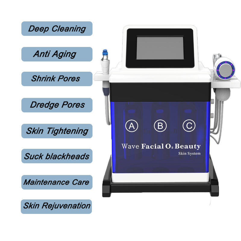 Hydro therapy microdermabrasion collagen ultrasound peel rf face beauty massage cold hammer galvanic facial machine 5 handle