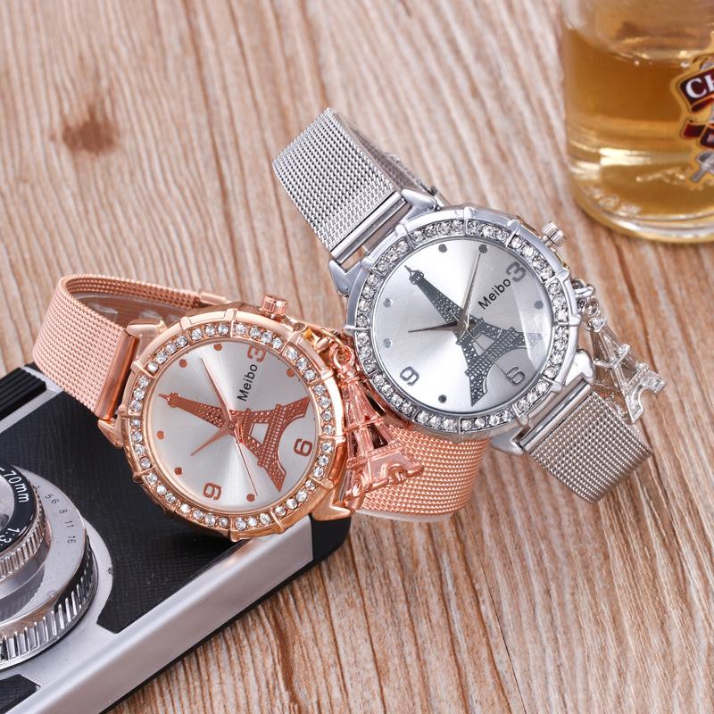 Wristwatches Women Tower Pendant Wacthes Bracelet Watch Metal Mesh Stainless Steel Quartz Watches Relogio Feminin
Wristwatches Women Tower Pendant Wacthes Bracelet Watch Metal Mesh Stainless Steel Quartz Watches Relogio Feminin