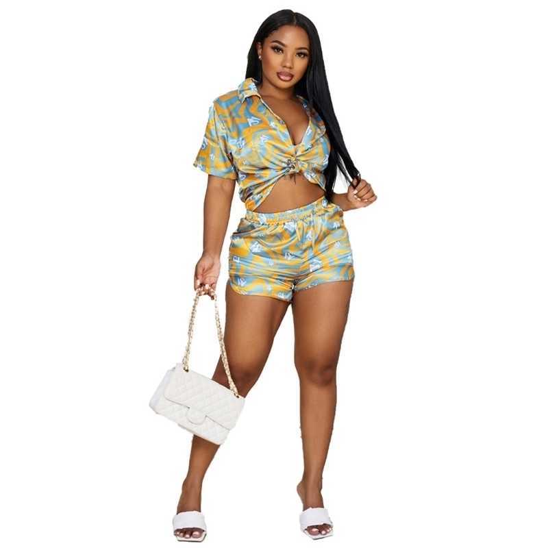 2024 Womens Tracksuits Summer Paisley Multicolor Outfits Printed Lace-up Shirt Shorts 2 Two Piece Set Casual Suit Streetwear Clothes