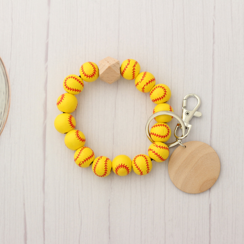 DIY Beaded Bracelet Keychain Pendant Party Favor Sports Ball Soccer Baseball Basketball Wooden Bead Bracelet 9 Colors