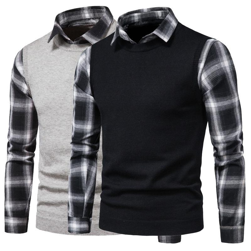 Men's Sweaters Fake Two Pieces Men's Sweater Plaid Lapel Collared Shirt Long Sleeve Men Basic Knitted PulloversMen's, Black
Men's Sweaters Fake Two Pieces Men's Sweater Plaid Lapel Collared Shirt Long Sleeve Men Basic Knitted PulloversMen's, Black