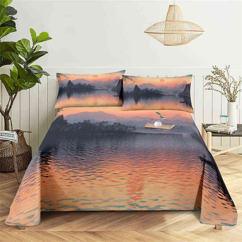 Landscape Scenery Duvet Cover Set Digital Printing Sun Lake Comforter Cover with case for Teens Bedding Set King Full Size L220711