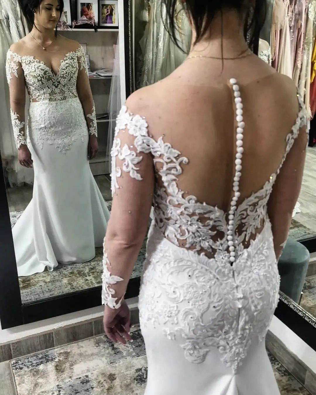 Plus Size Mermaid Wedding Dresses Sheer Jewel Neck Long Sleeve Lace Sexy Bride Dress Wedding Gowns Custom Made
