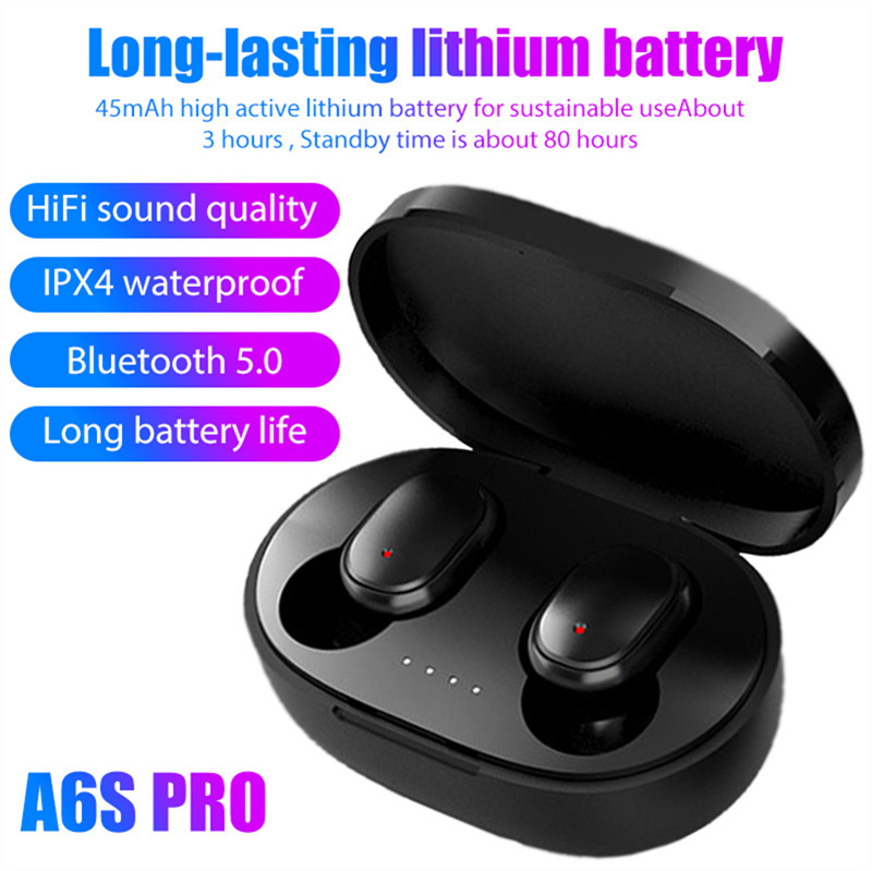 A6S Pro TWS Fone Bluetooth Earphones Wireless Headphones for Xiaomi Redmi Noise Reduction Bluetooth Headset with Microphone Earbuds