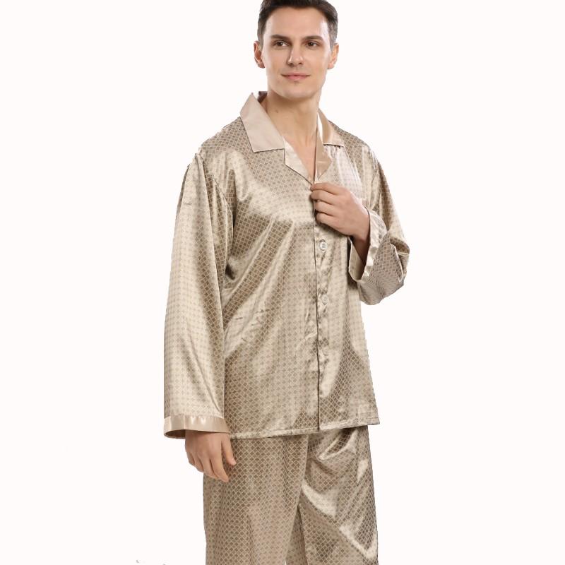 Men's Sleepwear Luxury Silky Satin Pajamas Set Men Printing Spring Autumn Pyjamas Male Fashion Casual Long-sleeved Trousers HomewearMen's