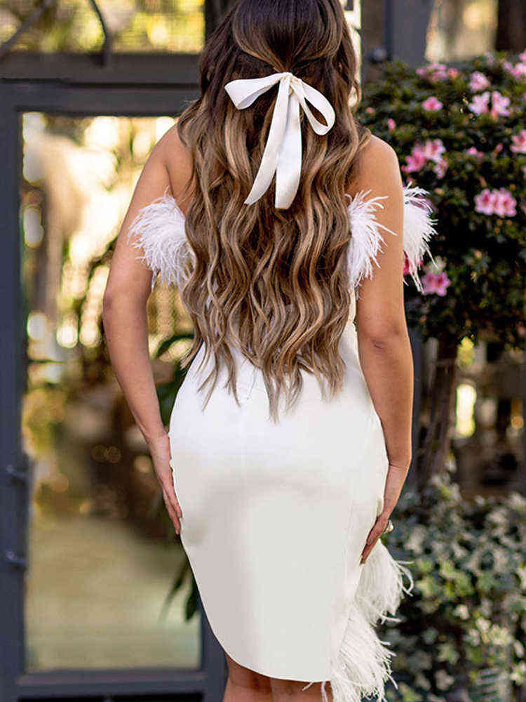 Sexy Feather Mini Dress Women Off Shoulder Front Split Satin Wrap Dress Female Club Party Evening Summer Dresses Women 2022 New T220816