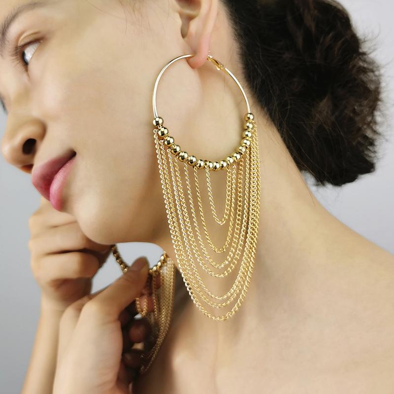 Dangle & Chandelier Large Round Metal Chain Long Tassel Earrings Fashion Exaggerated Multi-layer Dangling Women's Party JewelryDangle
Dangle & Chandelier Large Round Metal Chain Long Tassel Earrings Fashion Exaggerated Multi-layer Dangling Women's Party JewelryDangle