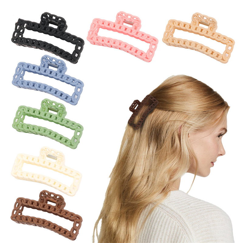 Length 9 CM Hollow Out Square Chain Hair Clamps Geometric Pure Color Plastic Hair Claws Clips Large Hairpins For Women Lady Bath Ponytail Scrunchies Ornaments
Length 9 CM Hollow Out Square Chain Hair Clamps Geometric Pure Color Plastic Hair Claws Clips Large Hairpins For Women Lady Bath Ponytail Scrunchies Ornaments