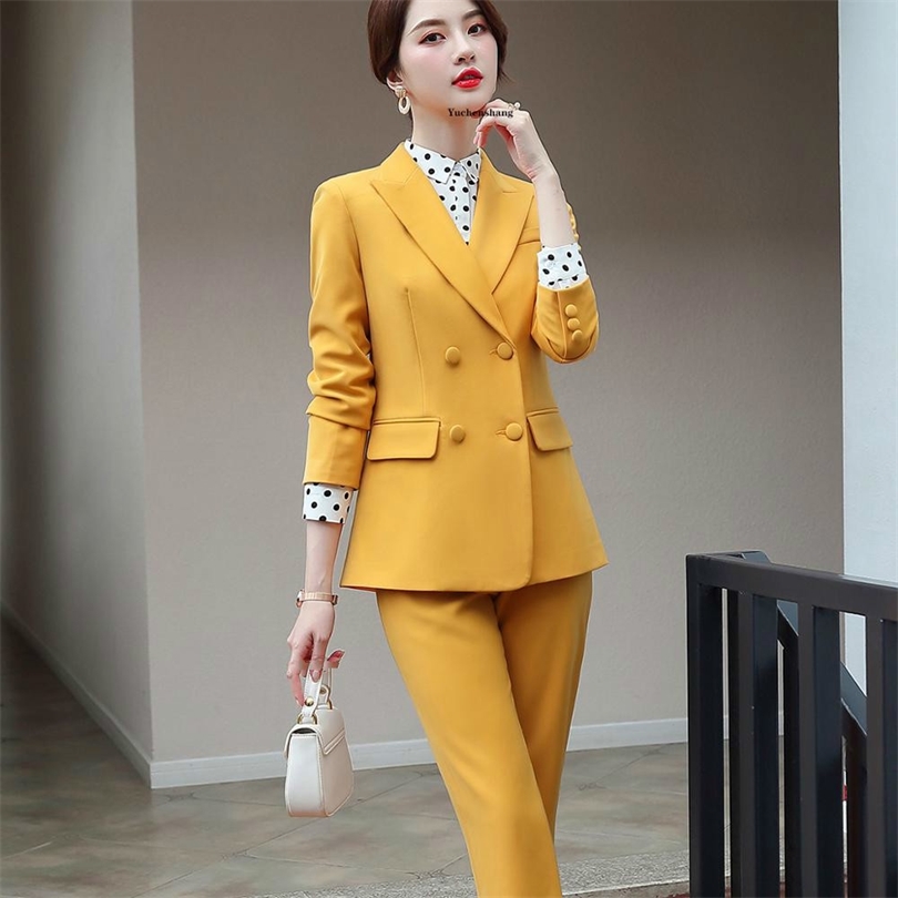 Women's Clothing Solid Color Trouser for Women Jacket Pants Suit Office Business Ladies Suits Blazer Set Women Suits T200818