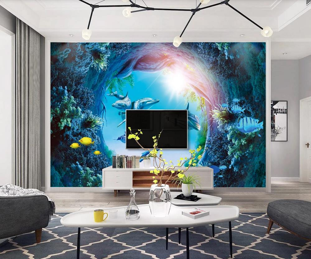 Custom wallpaper 3D underwater world dolphin background wall painting art decorative painting