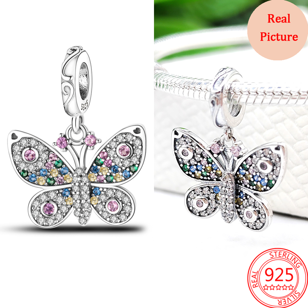 New Popular 925 Sterling Silver Charm Colorful Gems Hollow Out Design Charm For Bracelets Ladies Jewelry Gift Accessories