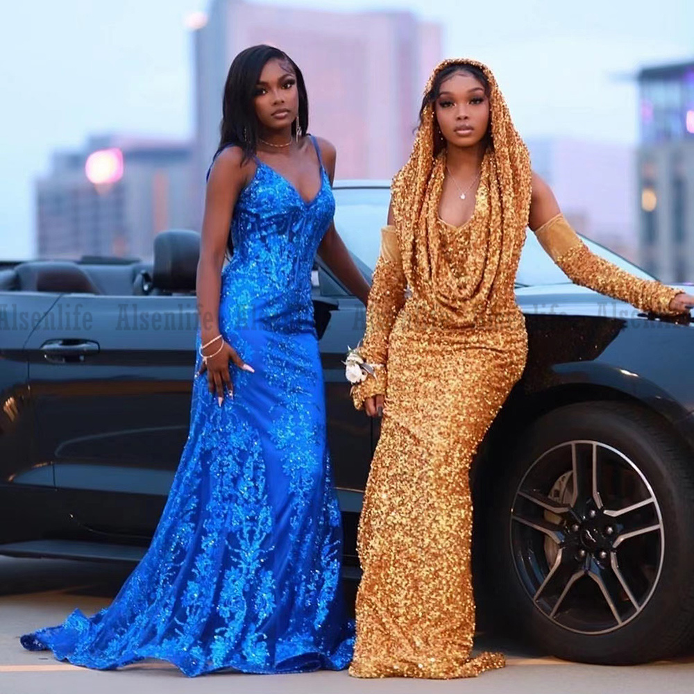 Royal Blue Prom Dresses Appliques Lace Black Girls Mermaid Evening Gowns for Women Party vestido festa luxo