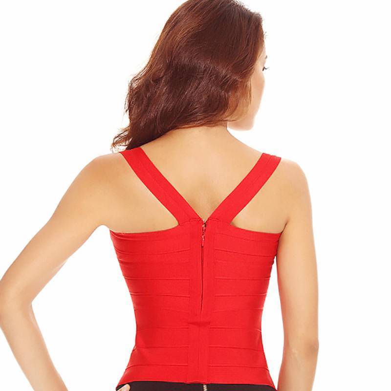est celebrity club party black red white v neck strap fashion sexy women long bandage top 220325