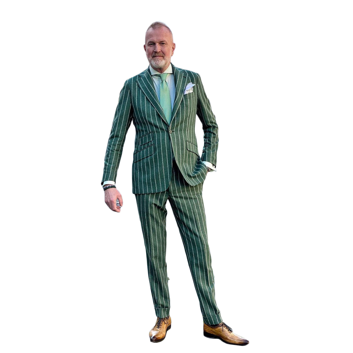 Summer Green Pinstripe Men Wedding Tuxedos Peaked Lapel Jacket Suits Handsome Men Prom Party Formal Outfit 2 Pieces
