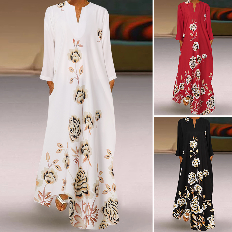 Spring Women s Sundress Bohemian Floral Long Dress ZANZEA Casual Sleeve Party Holiday Vestidos Kaftan Robe Dresses 220521