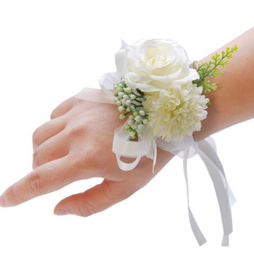 Holding Flowers Artificial Natural Rose Wedding Bouquet with Silk Satin Ribbon Bridesmaid Bridal Party