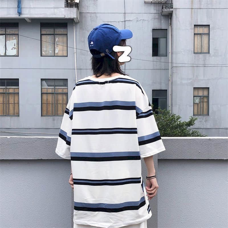 Hip Hop Short-sleeved T-shirt Women T Shirt Couple Japanese Simple Striped Half-sleeved Summer Korean Loose Student Black Top 220321