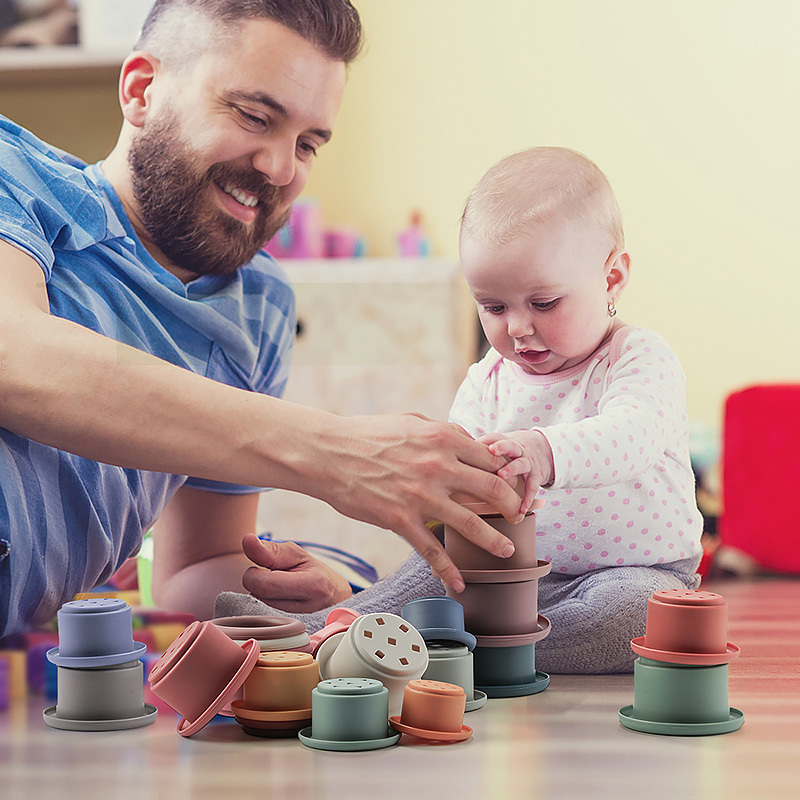 Silicone Building Block Baby Silicone Teether BPA Free Stacking Cups Hourglass Toys Plastic Stacked Cups Baby Educational Toys 220815
