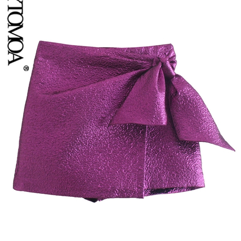 KPYTOMOA Women Chic Fashion With Bow Tied Shorts Skirts Vintage High Waist Side Zipper Female Skort Mujer 220602