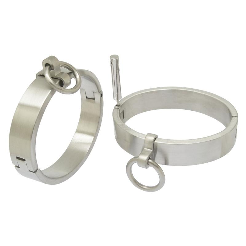 Bangle Brushed Stainless Steel Lockable Slave Wrist And Ankle Cuffs Bracelet With Removable O Ring