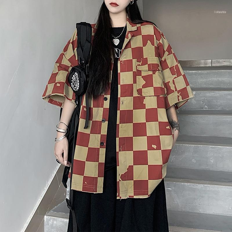 Women Plaid Shirt Short Sleeve Street Style Loose Harajuku INS Oversize Casual Checkered Blouse, Black
Women Plaid Shirt Short Sleeve Street Style Loose Harajuku INS Oversize Casual Checkered Blouse, Black