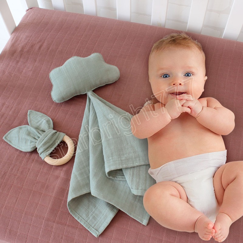 Newborn Soothe Appease Towels Baby Saliva Towel Organic Cotton Moon Star Toy Baby Comfort Lovely Muslin Security Bib 40x40cm