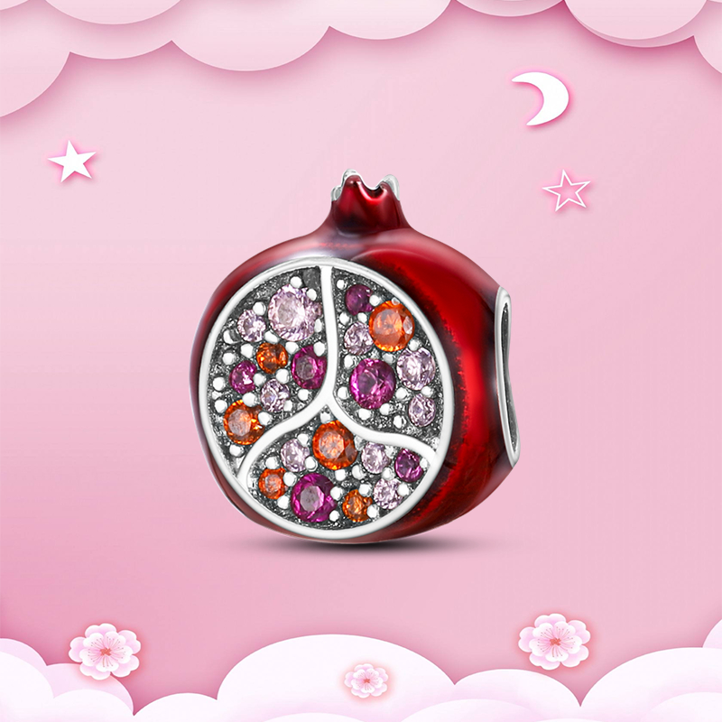 925 Sterling Silver Pendant Charms Mushroom Red Pomegranate Strawberry Car Heart European Bead Charms Bracelet Necklace jewelry making