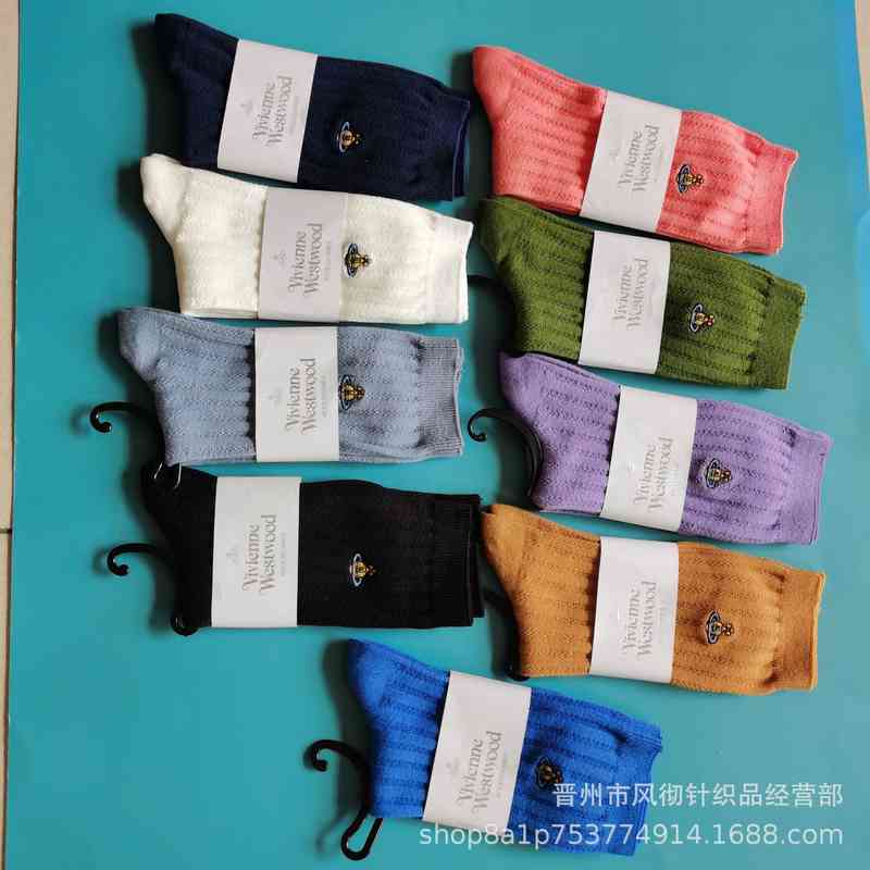 Saturn Vivian Empress Dowager Socks Four Seasons Double Needle Cotton Middle Tube College Style Women's