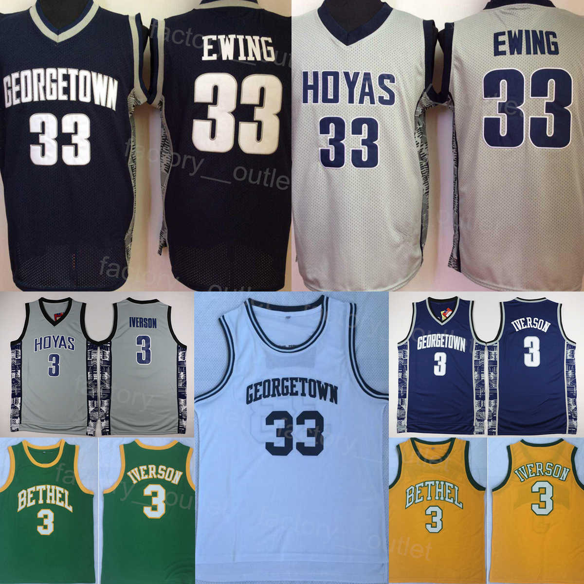 NCAA Basketball Georgetown Hoyas Allen Iverson College Jersey 3 Patrick Ewing 33 High School For Sport Fans University Breathable Navy Blue White Grey Yellow Green
NCAA Basketball Georgetown Hoyas Allen Iverson College Jersey 3 Patrick Ewing 33 High School For Sport Fans University Breathable Navy Blue White Grey Yellow Green
