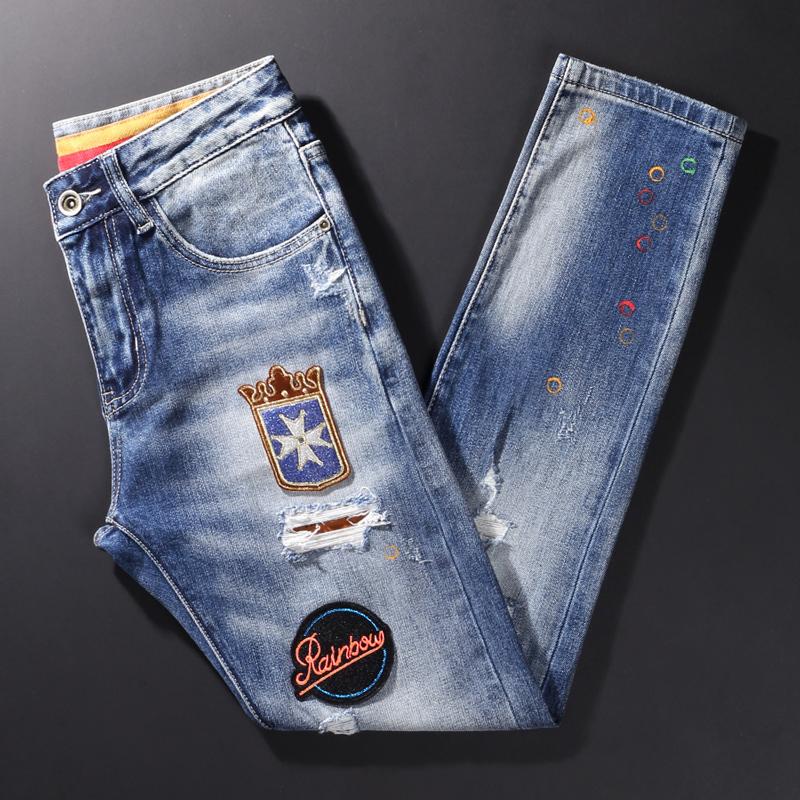 Men's Jeans Streetwear Fashion Men Retro Blue Patches Designer Elastic Slim Fit Ripped Hip Hop Printed Denim Pants HombreMen's
Men's Jeans Streetwear Fashion Men Retro Blue Patches Designer Elastic Slim Fit Ripped Hip Hop Printed Denim Pants HombreMen's