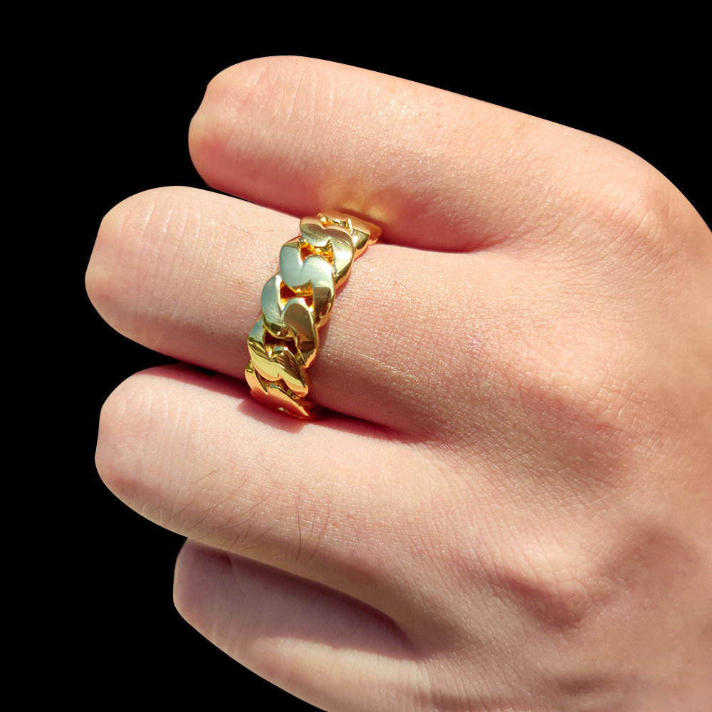Hip Hop Shining High Polished Rings 18k Real Gold Plated Cuban Chain Finger Circel Jewelry