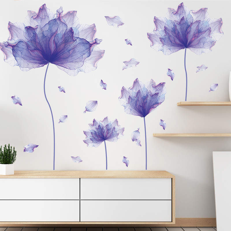Creative Purple Flower Wall Stickers Living Room Bedroom Decor Home Background Wall Decor Large 3d Wallpaper Vinyl Flowers Decal