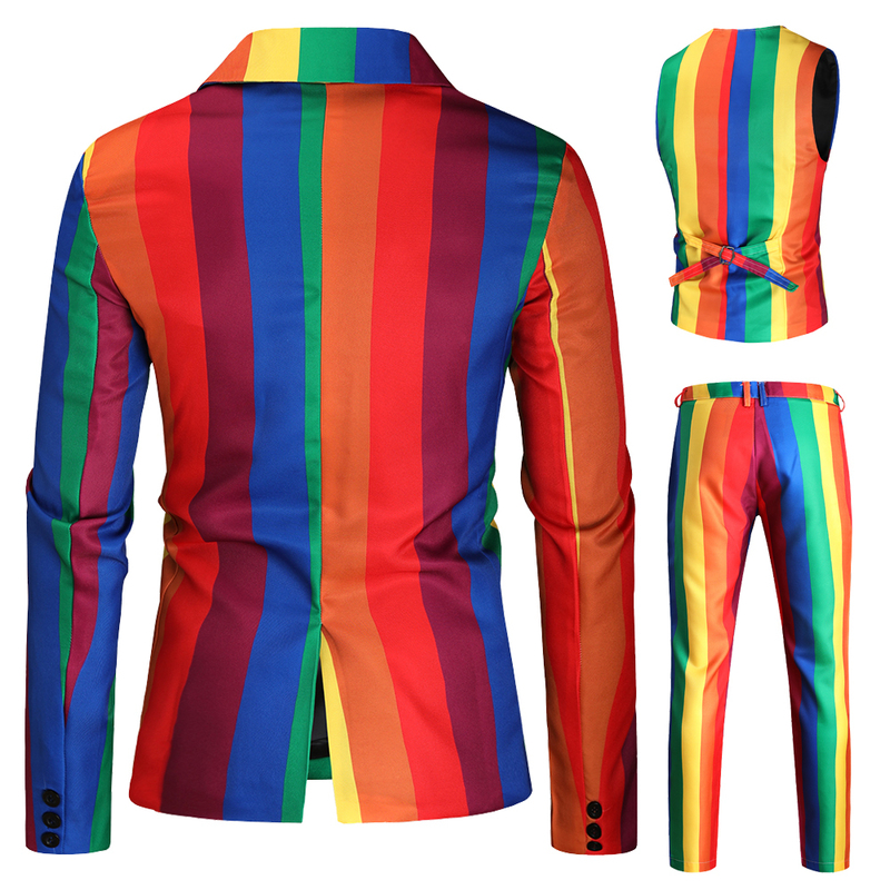 Men's Suits & Blazers Blazer Set Men Rainbow Striped Print BlazerPantsVest 3 P 220823