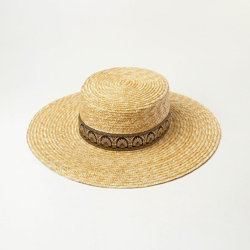 Wide Brim Hats Wheat Straw Sun Hat Adult Retro Embroidery Webbing Decorative Flat Top Tourism Shading Beach CapsWide, Khaki
Wide Brim Hats Wheat Straw Sun Hat Adult Retro Embroidery Webbing Decorative Flat Top Tourism Shading Beach CapsWide, Khaki